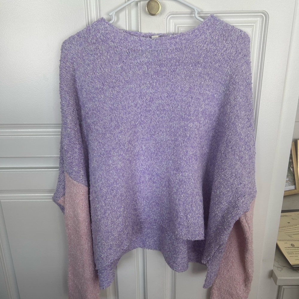 She + Sky Purple and Pink Crew Neck Sweater color block